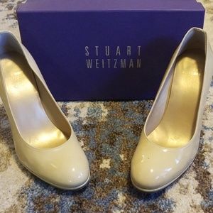 Stuart weitzman patent leather nude pumps